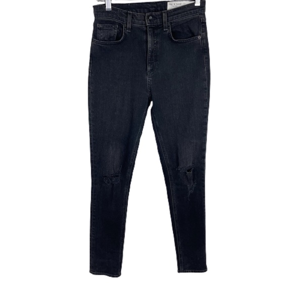 RAG & BONE High-Rise Black Distressed Nina Skinny Jeans Color Rock Wholes Sz 26 - Picture 3 of 11